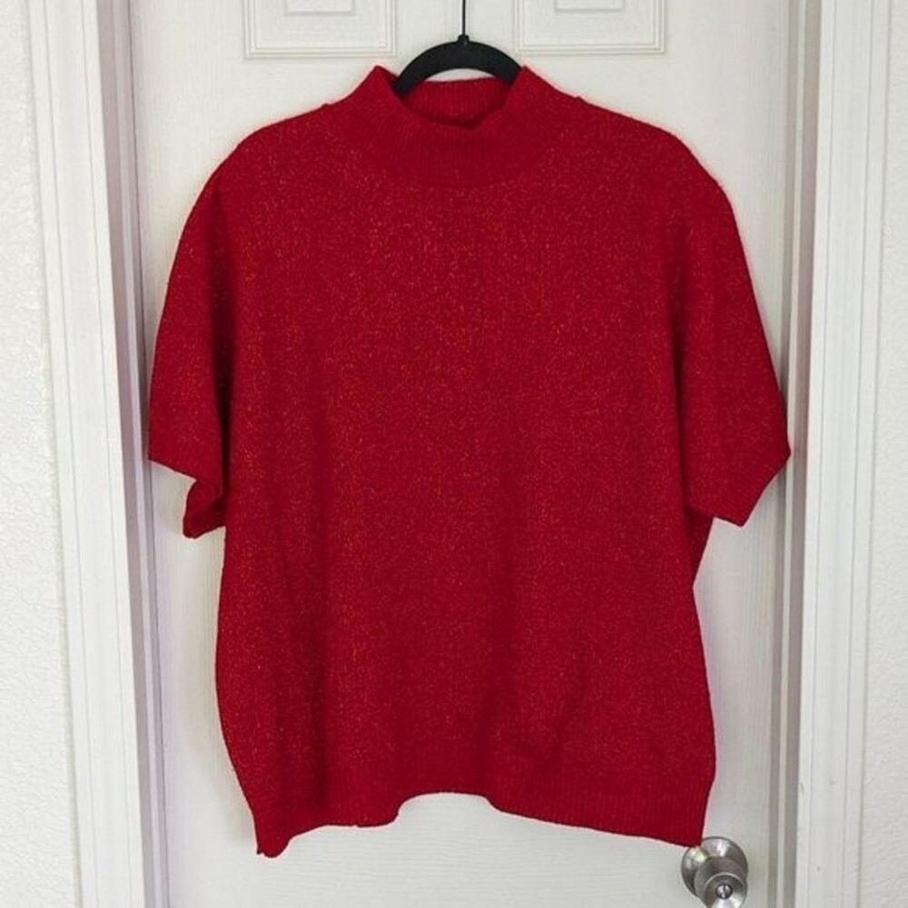 Women's Vintage Bedford Fair Short Sleeve Sweater - Red & Sparkly - 3X